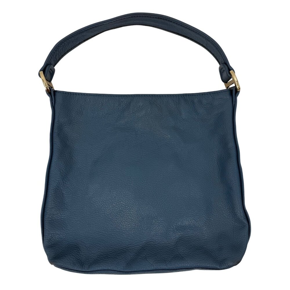Michael Kors Pushlock Blue Leather Shoulder Bag Gold-Tone Hardware Front Pocket - Picture 9 of 14